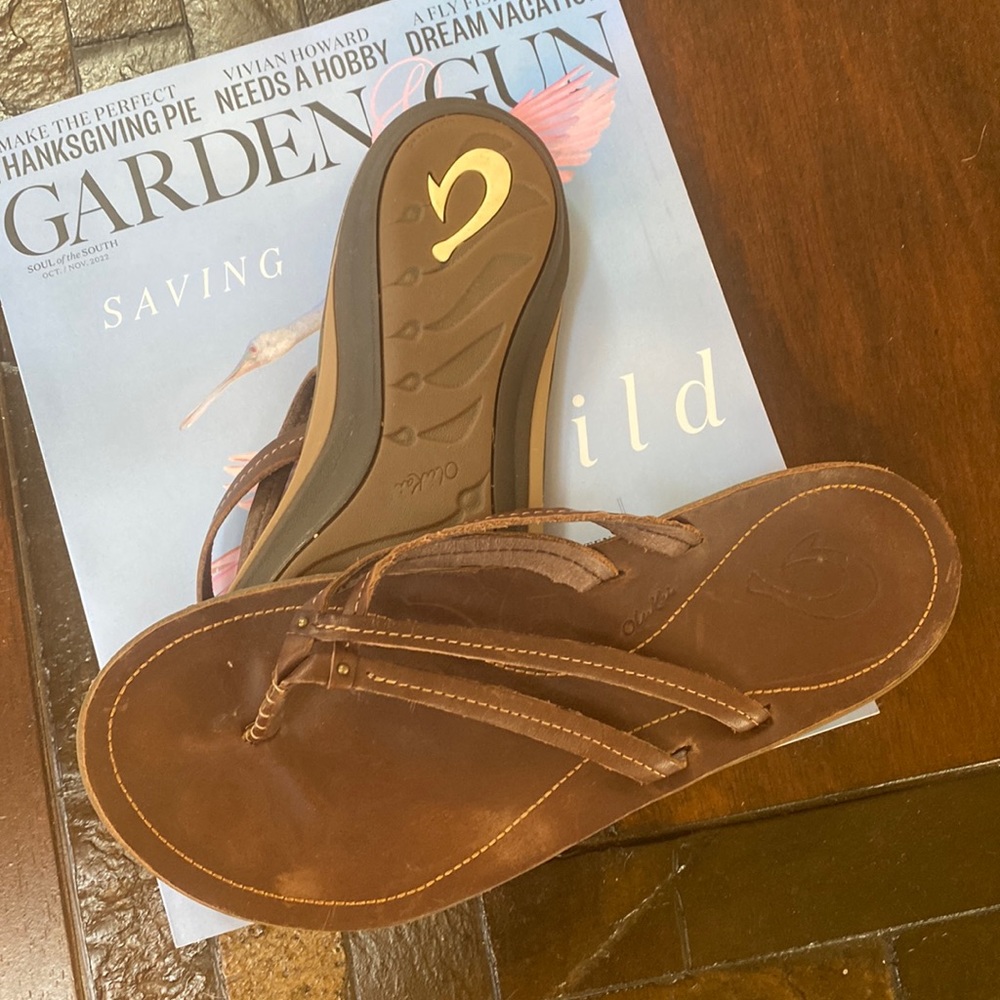 OluKai leather flip flops